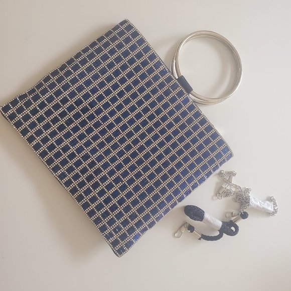 Nina Silver Diamond Navy Event Purse Sandia Formal Clutch - Picture 3 of 4